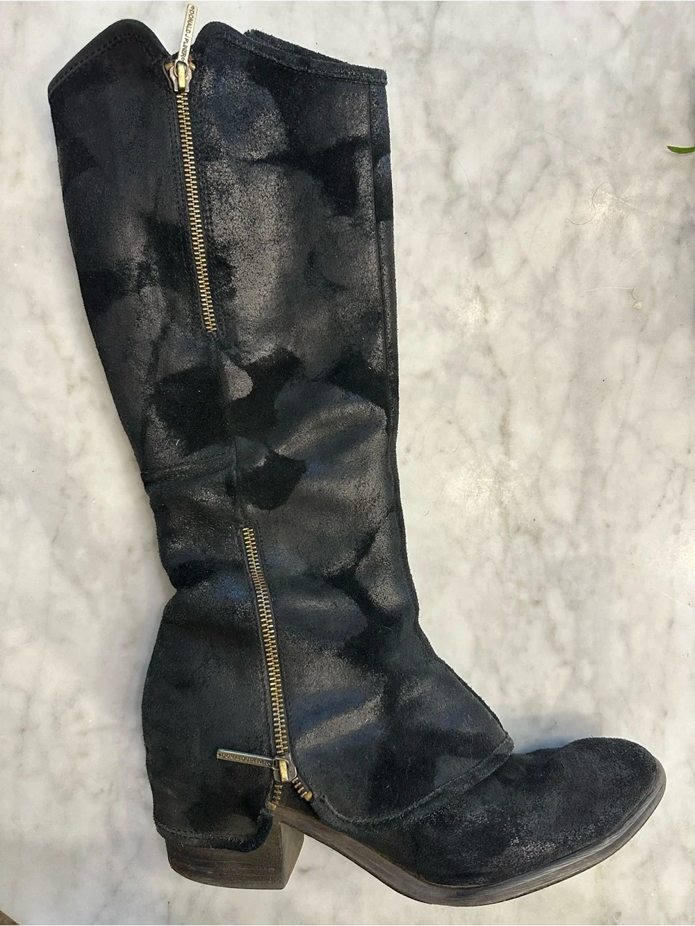 Donald J. Pliner Black Suede Tall Zip Boots